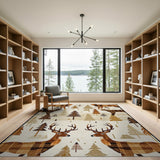 Plaid Buck Deer Pine Forest Area Rug