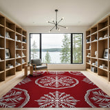 Red Snowflake Mandala Area Rug