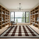 Brown Tan Plaid Checkered Rustic Farmhouse Rug