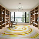Hypnotic Yellow Swirl Abstract Area Rug