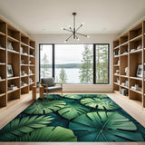 Green Boho Chic Lush Monstera Leaves Green Area Rug