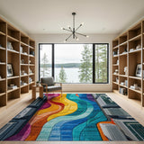 Vibrant Wavy Multi-Color Abstract Area Rug