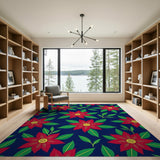 Red Poinsettia Floral Pattern Area Rug