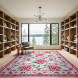 Exquisite Pink Peony Floral Vintage Rug