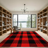 Red Rustic Farmhouse Bold Red Black Buffalo Plaid Area Rug