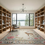 Vintage Pink Floral Deer Area Rug