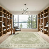 Sage Green Distressed Vintage Floral Area Rug