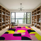 Vibrant Pink Yellow Black Geometric Area Rug