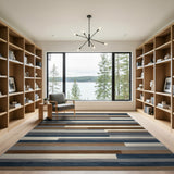 Modern Offset Striped Navy Brown Area Rug