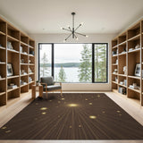 Golden Starburst Rays on Deep Brown Area Rug