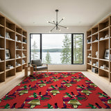 Festive Bells and Ribbons Red Pattern Rug