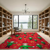 ODIKA Washable Christmas Elf & Star Red Area Rug - Low Pile Non-Slip
