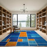 Modern Blue Teal Orange Geometric Abstract Area Rug