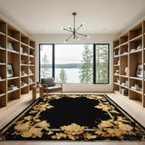 Black Gold Ornate Distressed Vintage Rug
