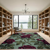 Vintage Burgundy Rose Floral Area Rug