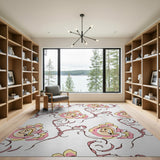 Whimsical Smiling Pink Floral Area Rug