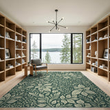 Emerald Green Botanical Leaf Area Rug