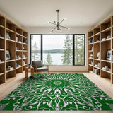 Emerald Green Mandala Area Rug with Intricate Patterns