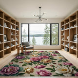 Vintage Peach Pink Rose Floral Area Rug