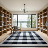 Modern Black White Checkered Grid Area Rug