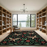 Vintage Butterfly Red Daisy Area Rug