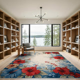 Vibrant Hibiscus Blooms Floral Area Rug