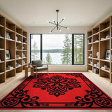 Red Vibrant Red Persian Floral Medallion Rug