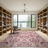 Blush Pink Damask Floral Area Rug