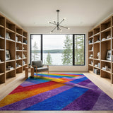 Vibrant Rainbow Stripe Shag Area Rug