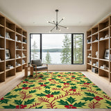 Festive Yellow Holly Berry Pattern Area Rug