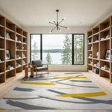 Dynamic Yellow Grey Brushstroke Abstract Rug