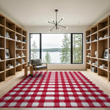 Red White Gingham Checkered Area Rug