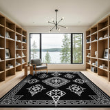 Black White Geometric Greek Key Area Rug