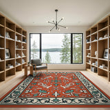 Red Ornate Red Teal Floral Persian Area Rug