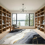 Black White Marble Abstract Area Rug