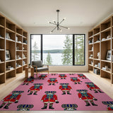 Festive Pink Nutcracker Soldiers Area Rug