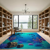 Playful Cartoon Dolphins Underwater Treasure Rug