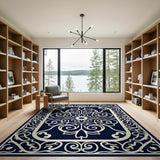 Traditional Persian Navy Blue Ornate Floral Medallion Rug