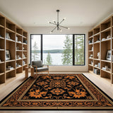 Orange Sunflower Floral Black Area Rug