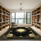 Celestial Gold Sun Moons Area Rug