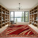 Red Abstract Wave Abstract Area Rug