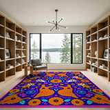 Playful Orange Cats Floral Multi-Color Rug