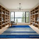 Modern Blue Gray Geometric Striped Area Rug