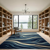 Dramatic Ocean Waves Blue Teal Area Rug