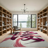 Dynamic Pink Maroon Brush Stroke Abstract Rug