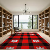 Red Black Buffalo Plaid Snowflake Area Rug