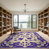 Ornate Purple Floral Cream Area Rug