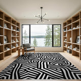 Black and White Black White Labyrinth Maze Area Rug