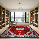 Red Elegant Red Persian Area Rug with Floral Medallion