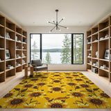 Floral Vintage Vibrant Yellow Sunflower Floral Area Rug